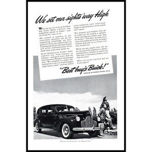 1940 Buick Limited Sedan Vintage Print Ad Husband Wife Nature Country Road Art